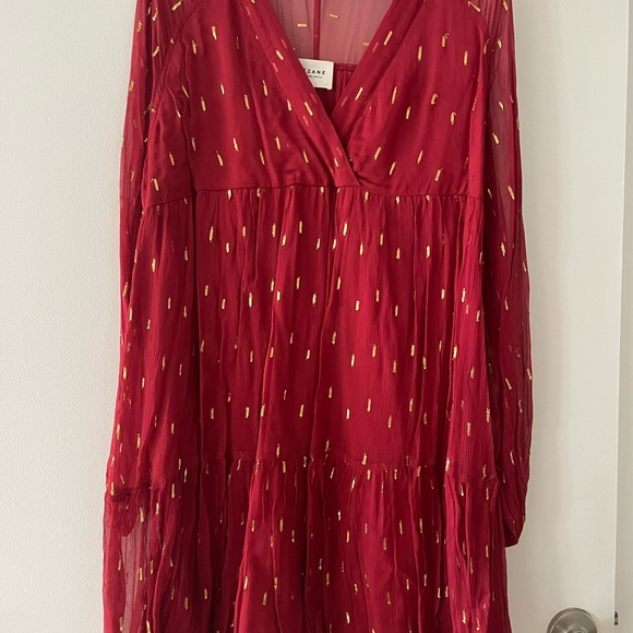 Sezane Dresses & Skirts - Sézane Elegant Red Dress with Gold Accents